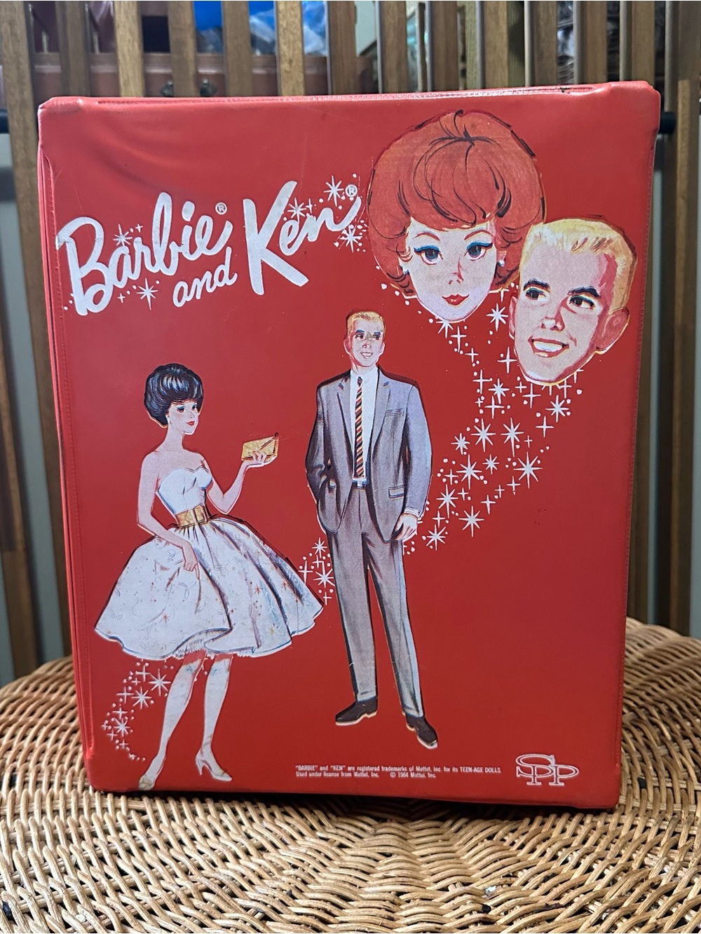 Vintage 1963 Mattel Barbie & Ken Red Vinyl Case Lot w/ Dolls Accessories AS IS